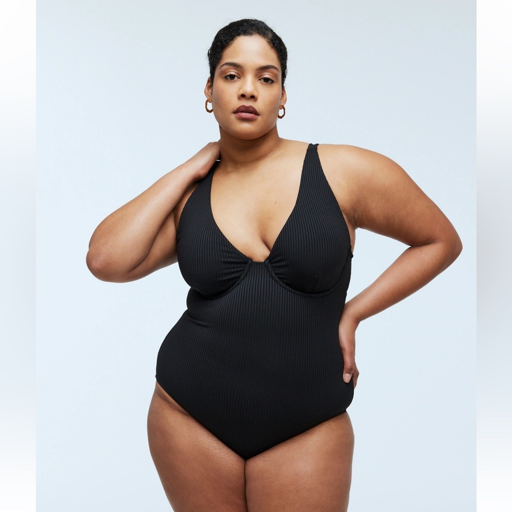 NWT Madewell Plus Ribbed Underwire Open-Back One-Piece Swimsuit